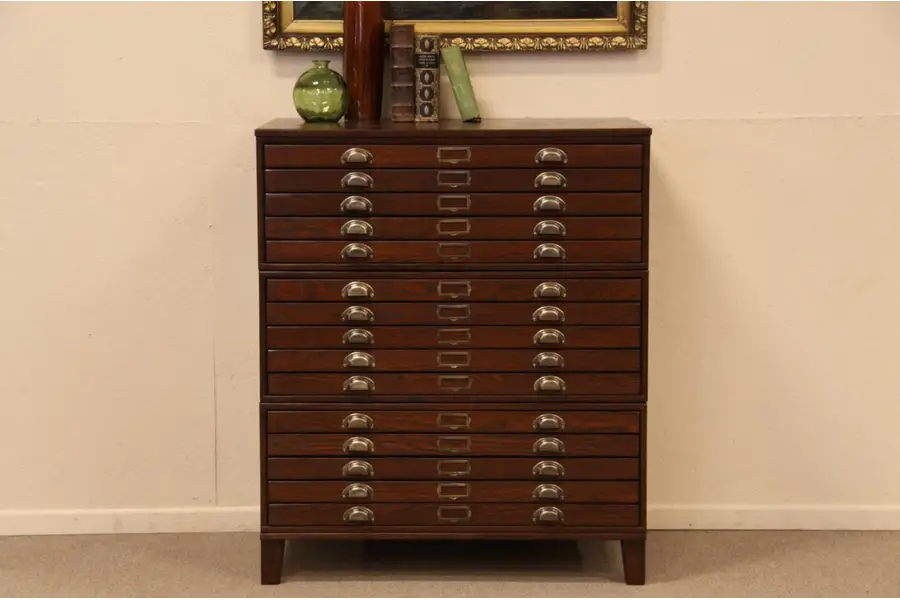 Photo of Oak Stacking Map Chest or Document File, 15 Drawers