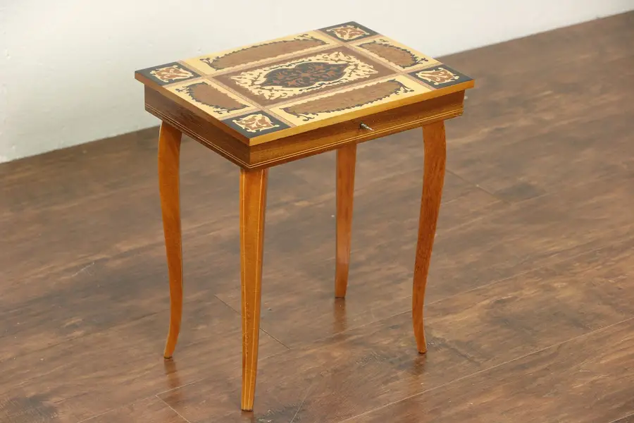 Photo of Jewel Chest & Vintage Italian Inlaid Music Box Table