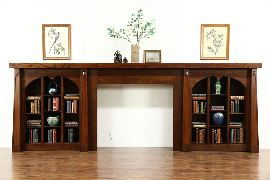 Photo of Arts & Crafts Antique Fireplace Mantel & Bookshelves, Architectural Salvage Wall