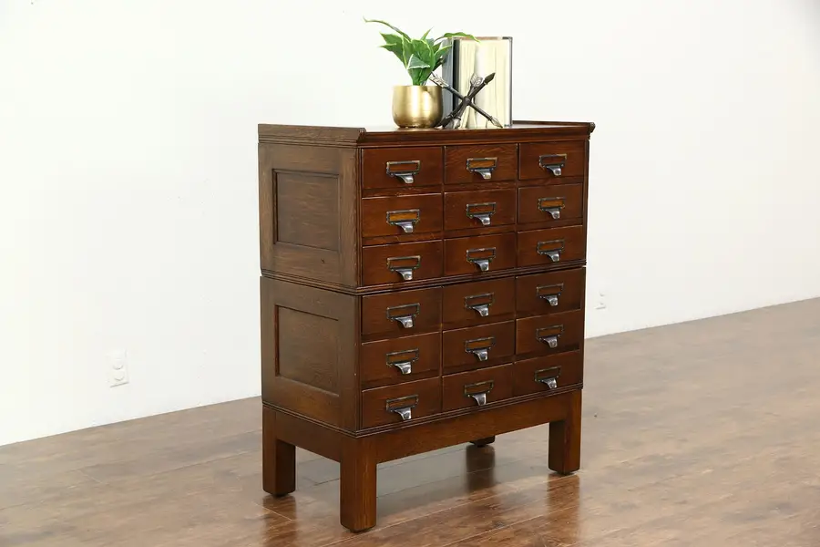 Photo of Stacking Quarter Sawn Oak 18 Drawer Antique File Cabinet, 1918 Yawman NY