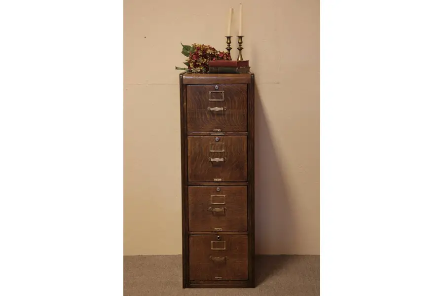 Photo of Oak Antique File Cabinet, 4 Drawer