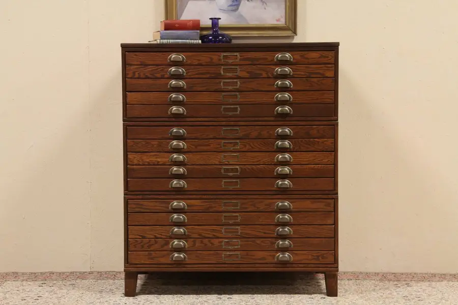 Photo of Oak Stacking Map Chest or Document File, Paneled