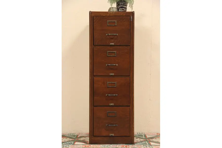 Photo of Oak 4 Drawer File Cabinet Signed Shaw Walker Circa 1915