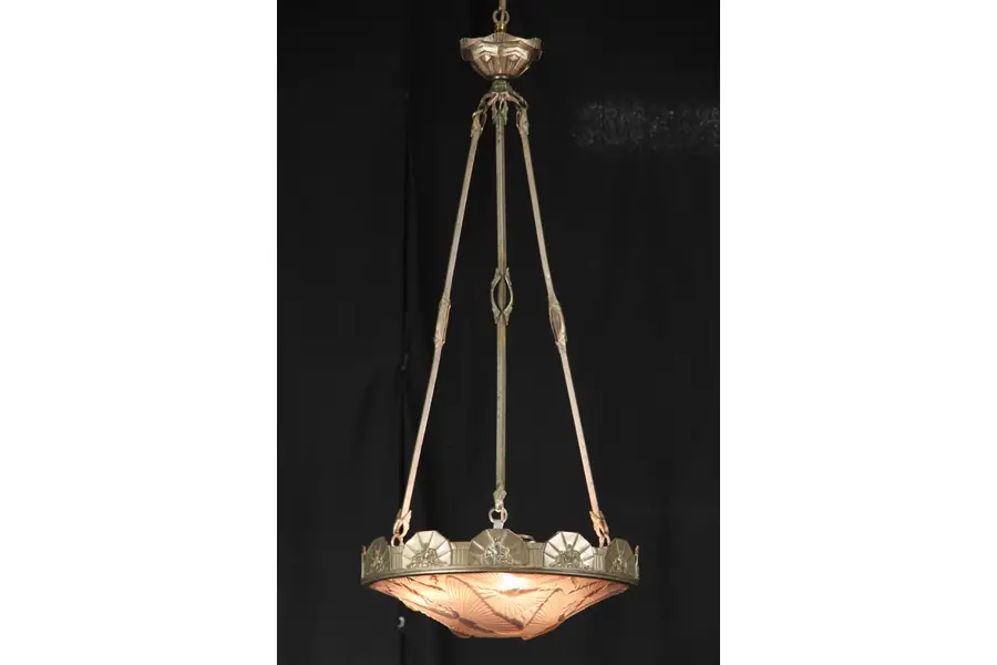 Photo of French Art Deco 1925 Era Butterfly Motif Chandelier Light Fixture