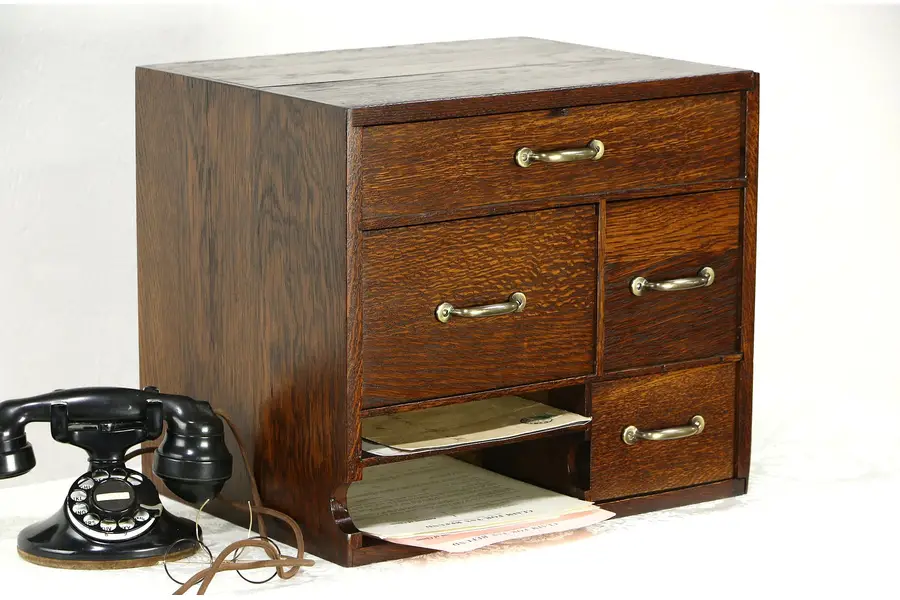 Photo of Oak 1900 Antique Desktop File, Signed Ohmer of Dayton