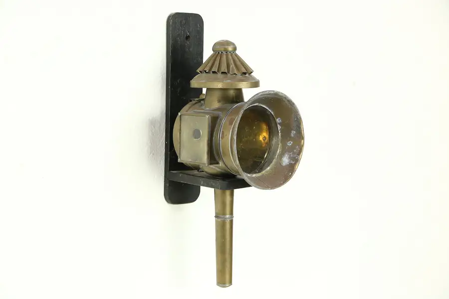 Photo of Brass Coach or Carriage Lantern, Wooden Stand