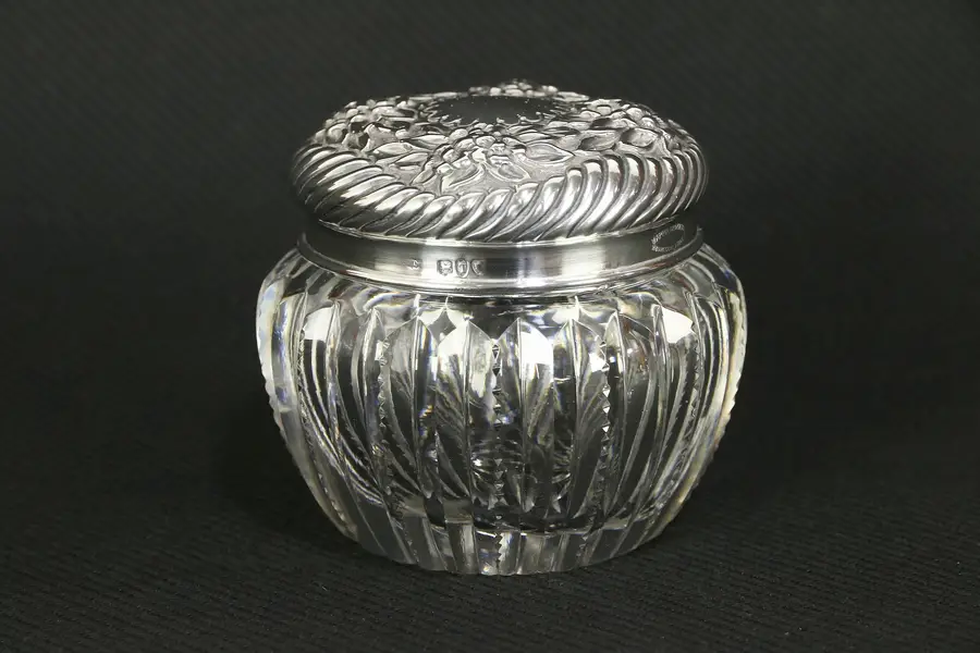 Photo of Victorian Antique Crystal Boudoir Jar, Sterling Silver, Mappin of London