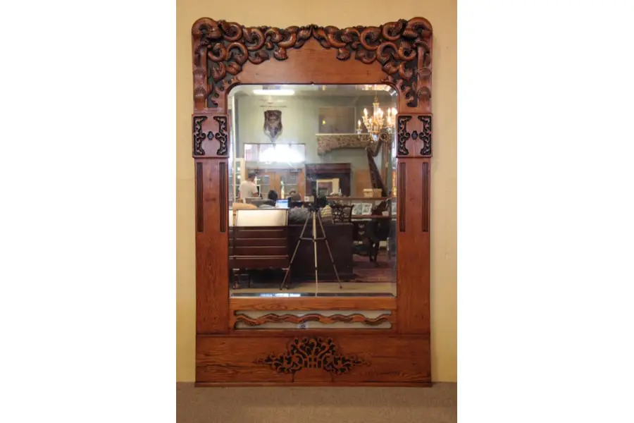 Photo of Carved 1900 Antique Oak Hall Mirror