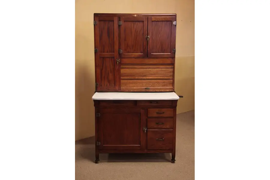 Photo of Napanee Hoosier Kitchen Cabinet, Oak Roll Top