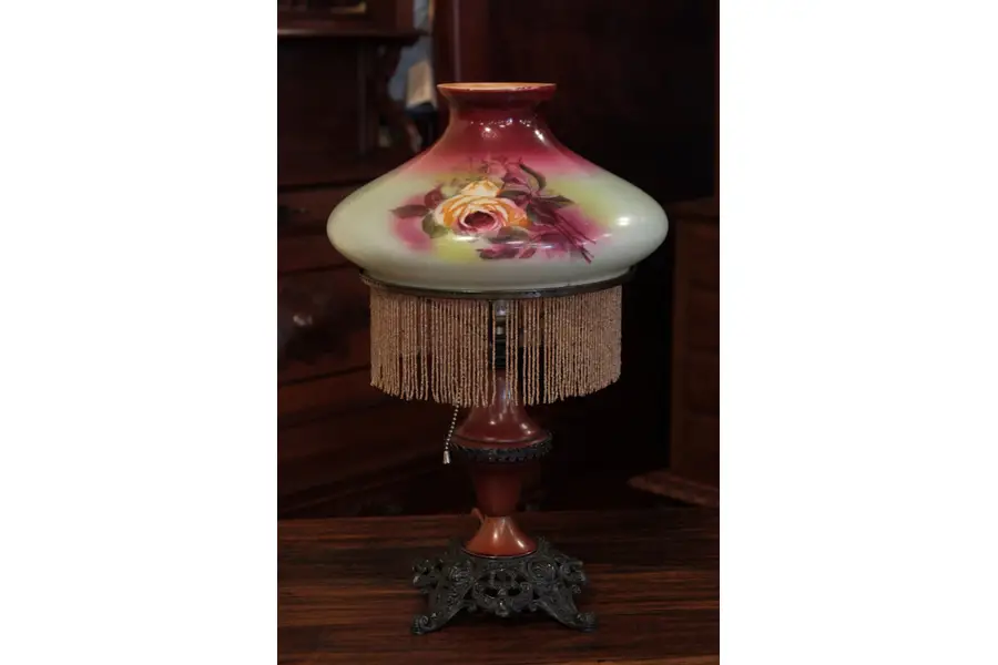 Photo of Lamp 1920 Glass Shade and Beaded Fringe