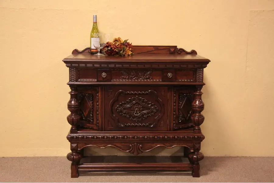 Photo of Renaissance Antique Carved Oak Huntboard Cabinet