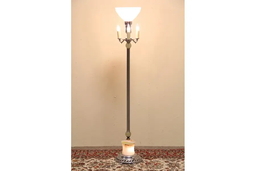 Photo of Art Deco Floor Lamp, Lighted Slag Glass Base