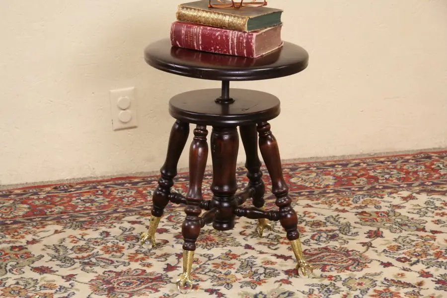 Photo of Swivel Piano or Organ Stool, Glass Ball & Claw Feet