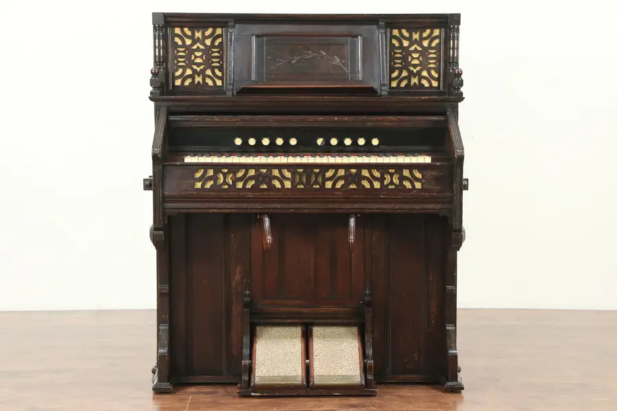 Photo of Victorian Eastlake Antique Walnut Pump or Reed Organ, Kimball Chicago