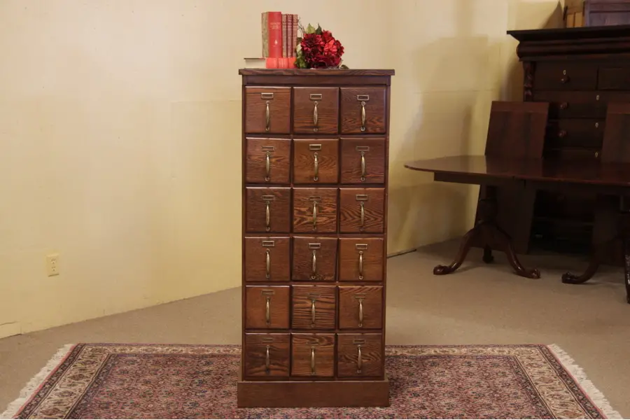 Photo of Oak 18 Drawer Antique File, Fits CD's
