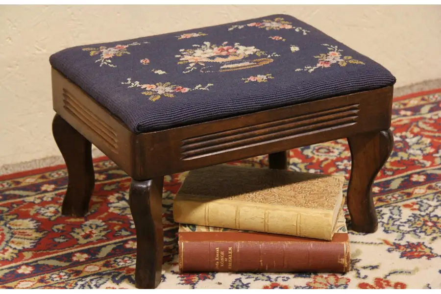 Photo of Needlepoint 1910 Antique Footstool