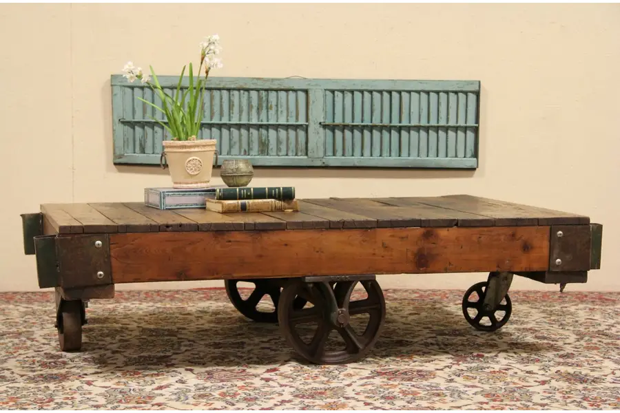 Photo of Industrial Salvage Antique Factory Cart or Coffee Table