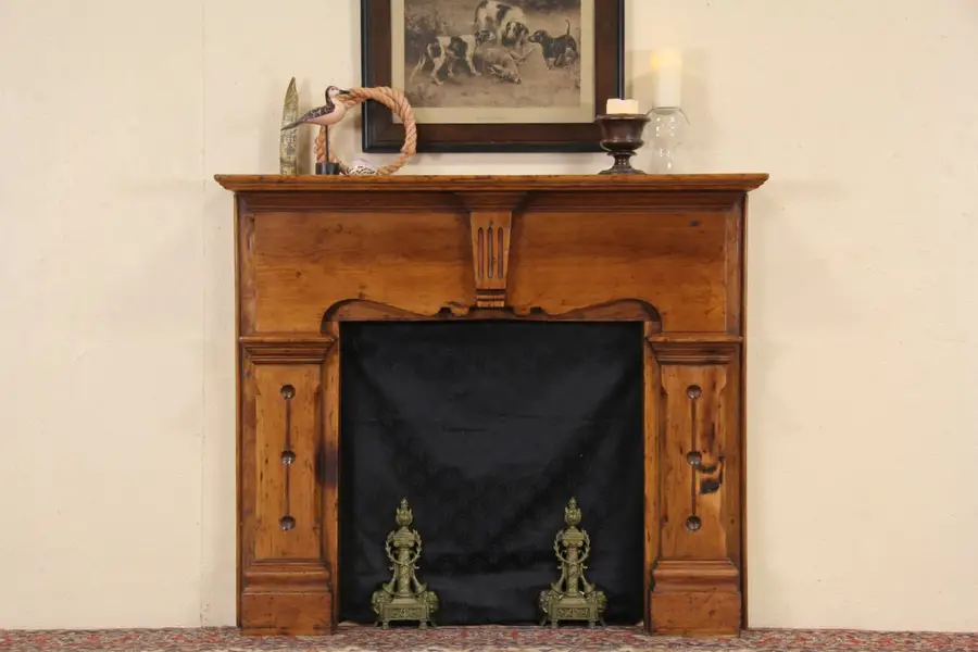 Photo of Country Pine 1850's Antique Architectural Salvage Fireplace Mantel