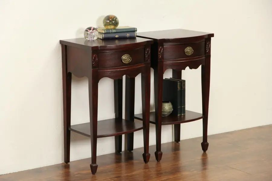 Photo of Pair of 1940's Vintage Georgian Style Mahogany Nightstands or End Tables