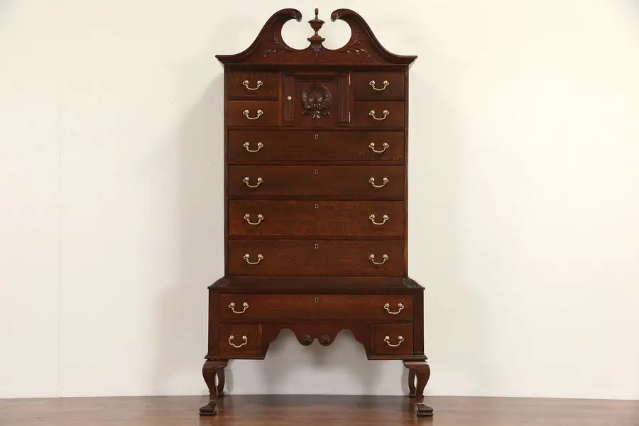 Photo of Oak Highboy 1900 Antique Tall Chest on Chest