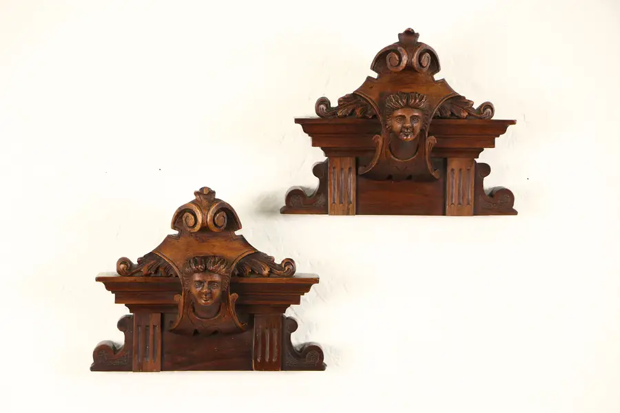 Photo of Pair Italian 1890 Antique 9" Architectural Fragments, Carved Heads