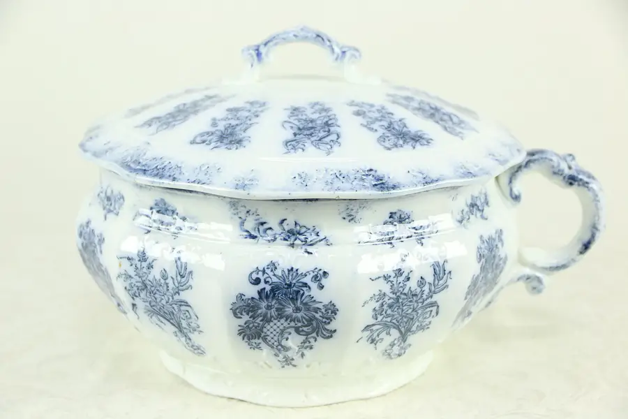 Photo of Flow Blue Antique Chamber Pot or Thunder Mug, Signed Athena by Grindley, England
