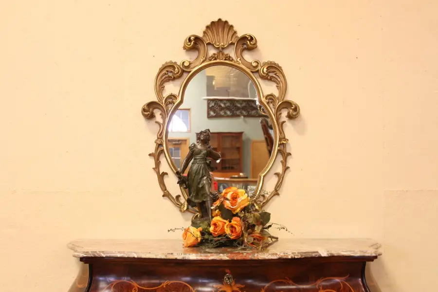 Photo of Baroque Gold Mirror, Carved Scrolls & Shell