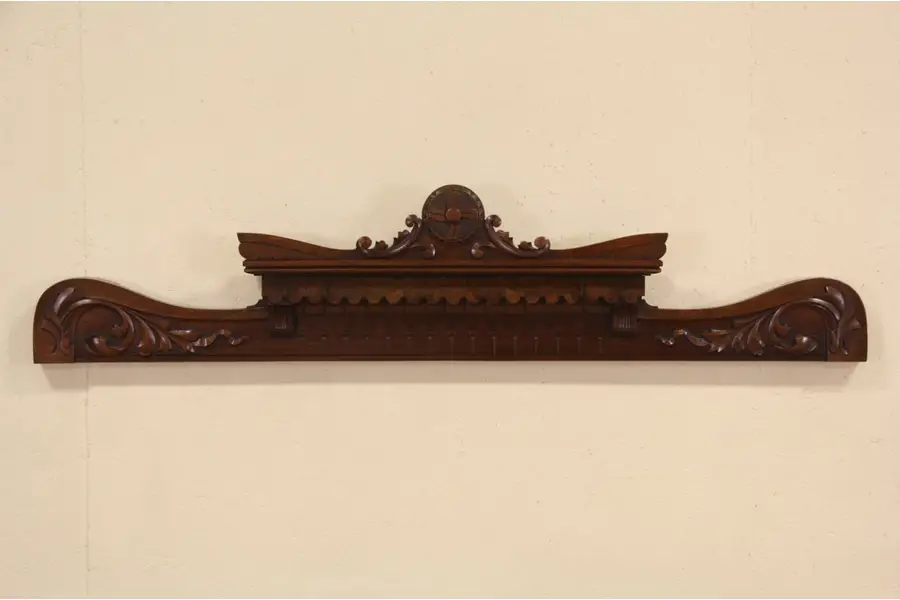 Photo of Carved Architectural Salvage Fragment 1875 Antique Walnut Crest