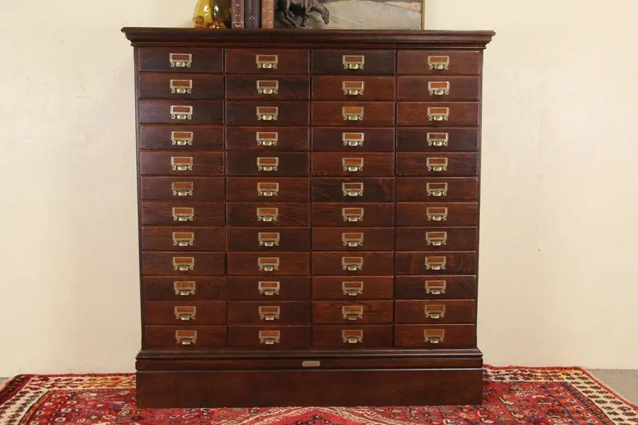 Photo of Oak 1900 Antique 48 Drawer File Cabinet, "A.B. Dick, Chicago"
