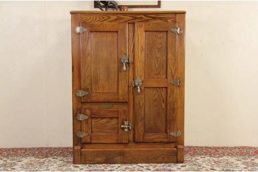 Photo of Oak 1900 Antique Paneled Icebox or Bar Cabinet