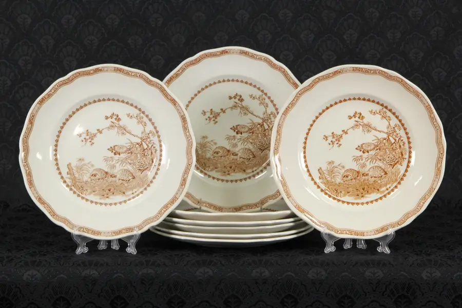 Photo of Furnivals 1913 Brown Quail Set of 8 Dinner Plates