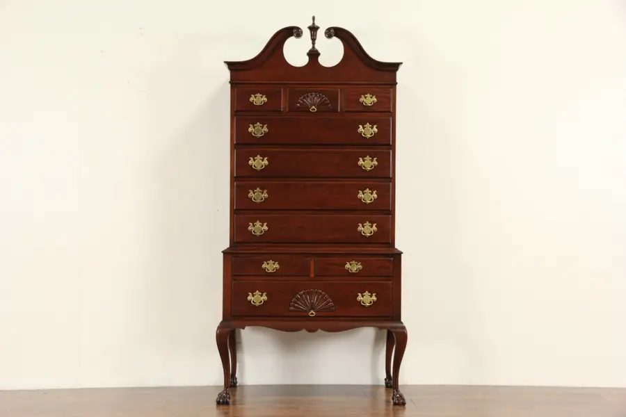 Kindel Signed 1930's Vintage Mahogany Highboy Tall Chest on Chest