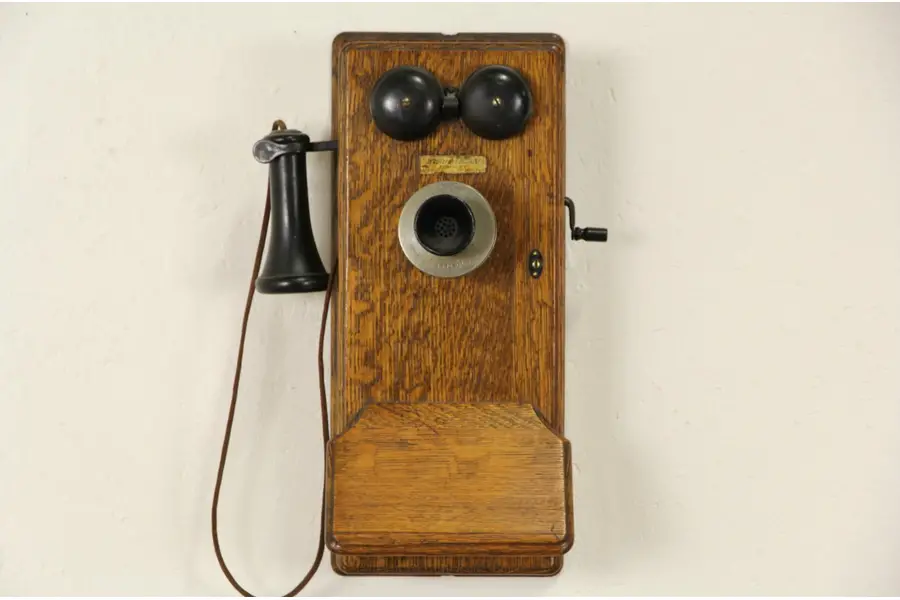 Photo of Oak Western Electric Signed 1900's Wall Phone, Crank Generator