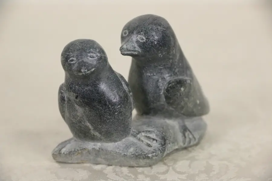 Photo of Inuit Hand Carved Soapstone Sculpture, Pair of Arctic Birds