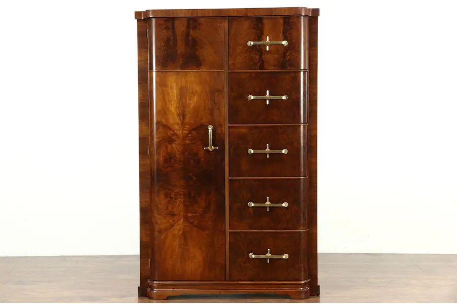 Photo of Art Deco Italian 1930's Vintage Armoire, Wardrobe or Chifferobe