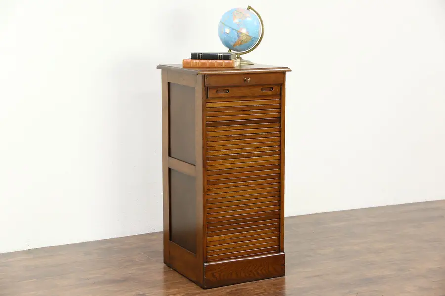 Photo of Oak Roll Top 9 Drawer Antique 1900 Document, Drawing or Music File Cabinet