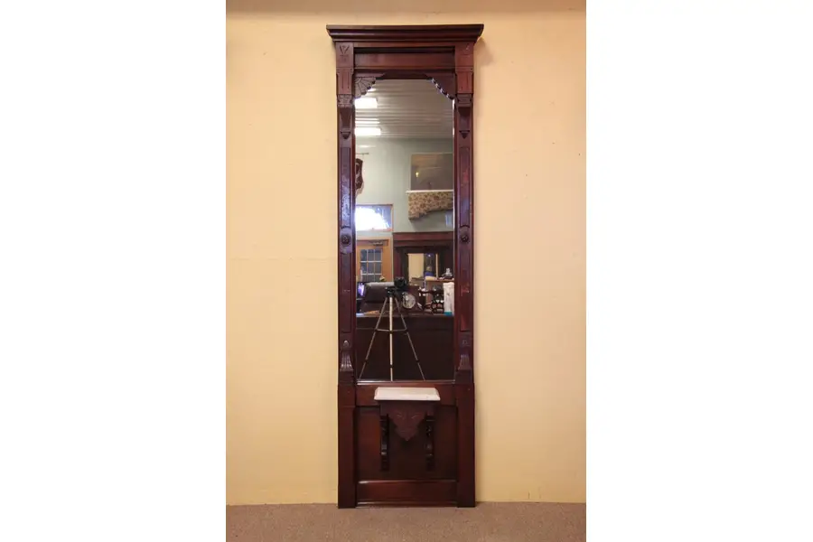 Photo of Victorian Eastlake Walnut Hall Pier Mirror w Marble