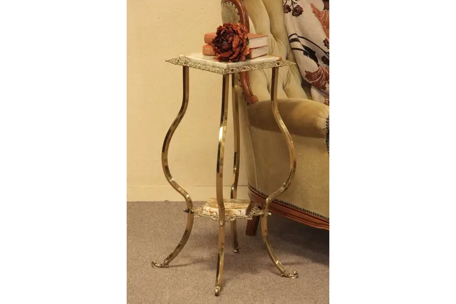 Photo of Victorian Antique Onyx & Brass Pedestal or Plant Sta
