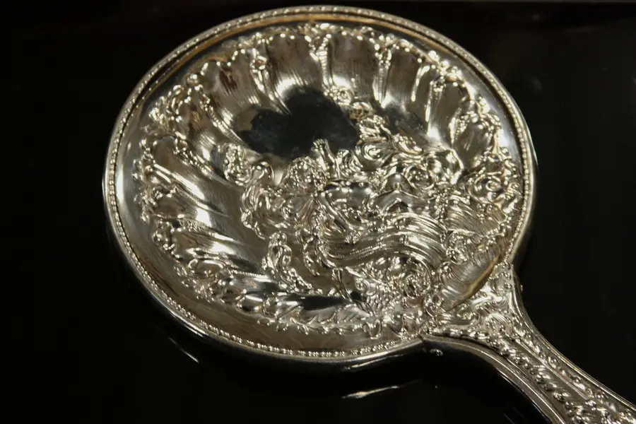 Photo of Antique Hand Mirror Silverplate Cherub