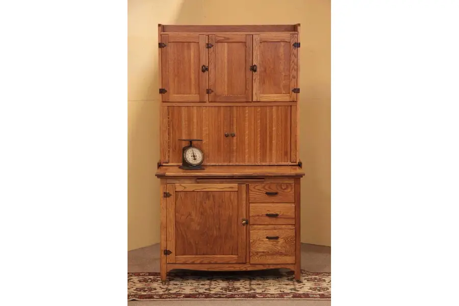 Photo of Oak Hoosier Kitchen Cabinet, Roll Top