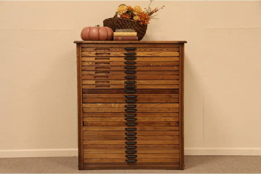 Photo of Antique 25 Drawer Printers File, Collector's Cabinet