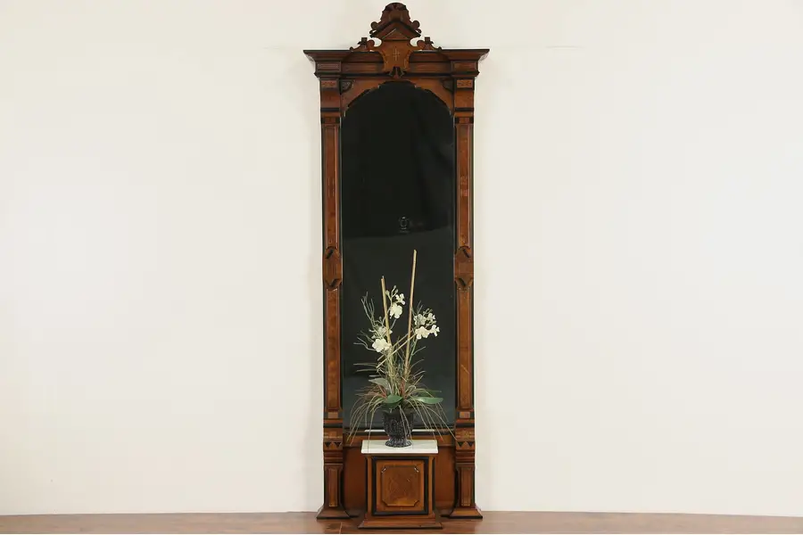 Photo of Victorian Eastlake 1870's Antique Hall Pier Mirror, Marble Shelf