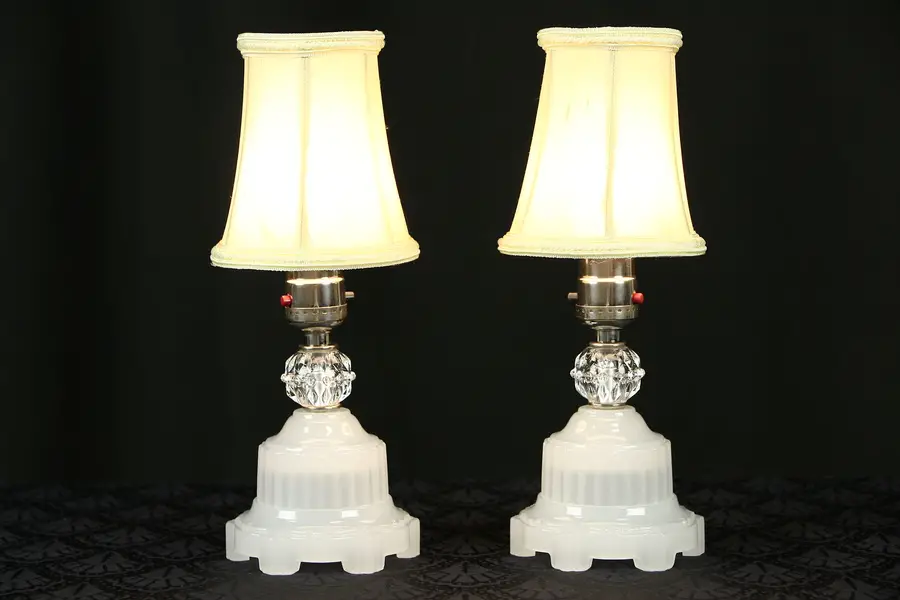 Photo of Pair of Vintage 1935 Art Deco Glass Boudoir Lamps