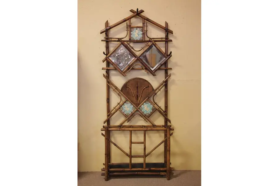 Photo of Victorian Bamboo Hall Stand, Painted Tiles