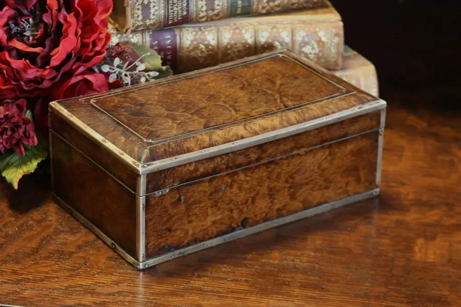 Photo of Burl & Brass Victorian Antique Jewelry or Letter Box