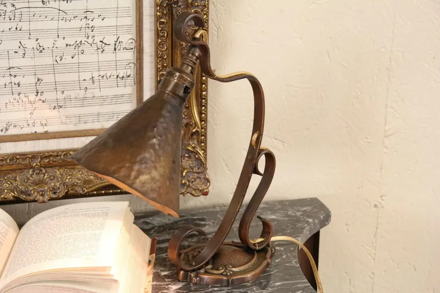 Photo of Hammered Copper 1910 Antique Craftsman Swivel Desk Lamp