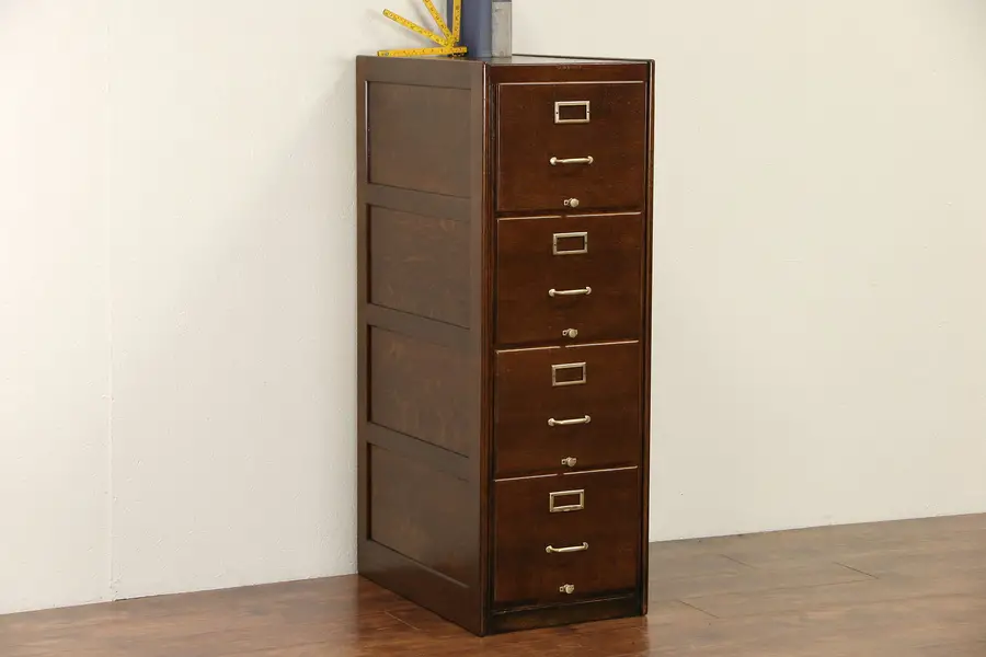 Photo of Shaw Walker Signed 1915 Antique Oak 4 Drawer File Cabinet