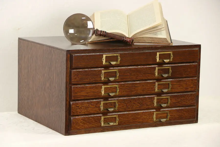Photo of Quartersawn Oak 5 Drawer 1910 Antique Desktop Paper File