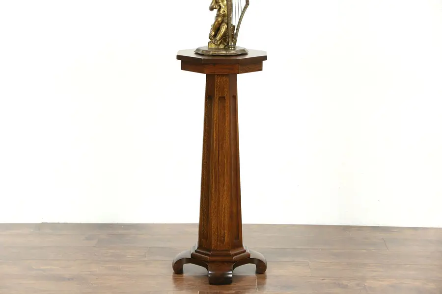 Photo of Oak Antique 1900 Sculpture Display Pedestal or Plant Stand