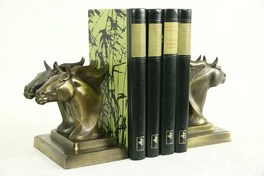 Photo of Pair of Art Deco Vintage Horse Bookends, Signed Frankart